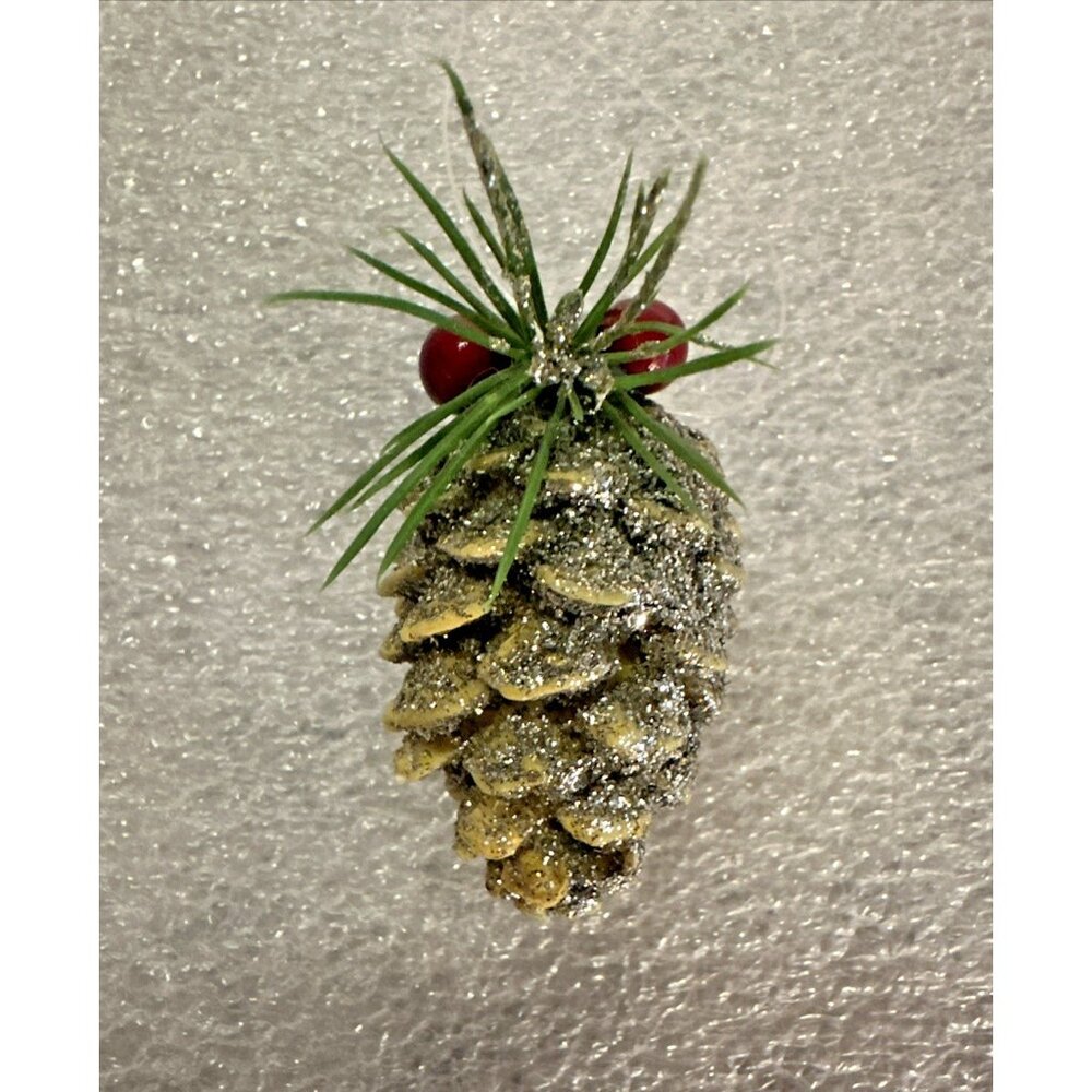 Glitter Frosted Pinecone Christmas Ornament Hanging Holiday Decor 2" Silver Gold